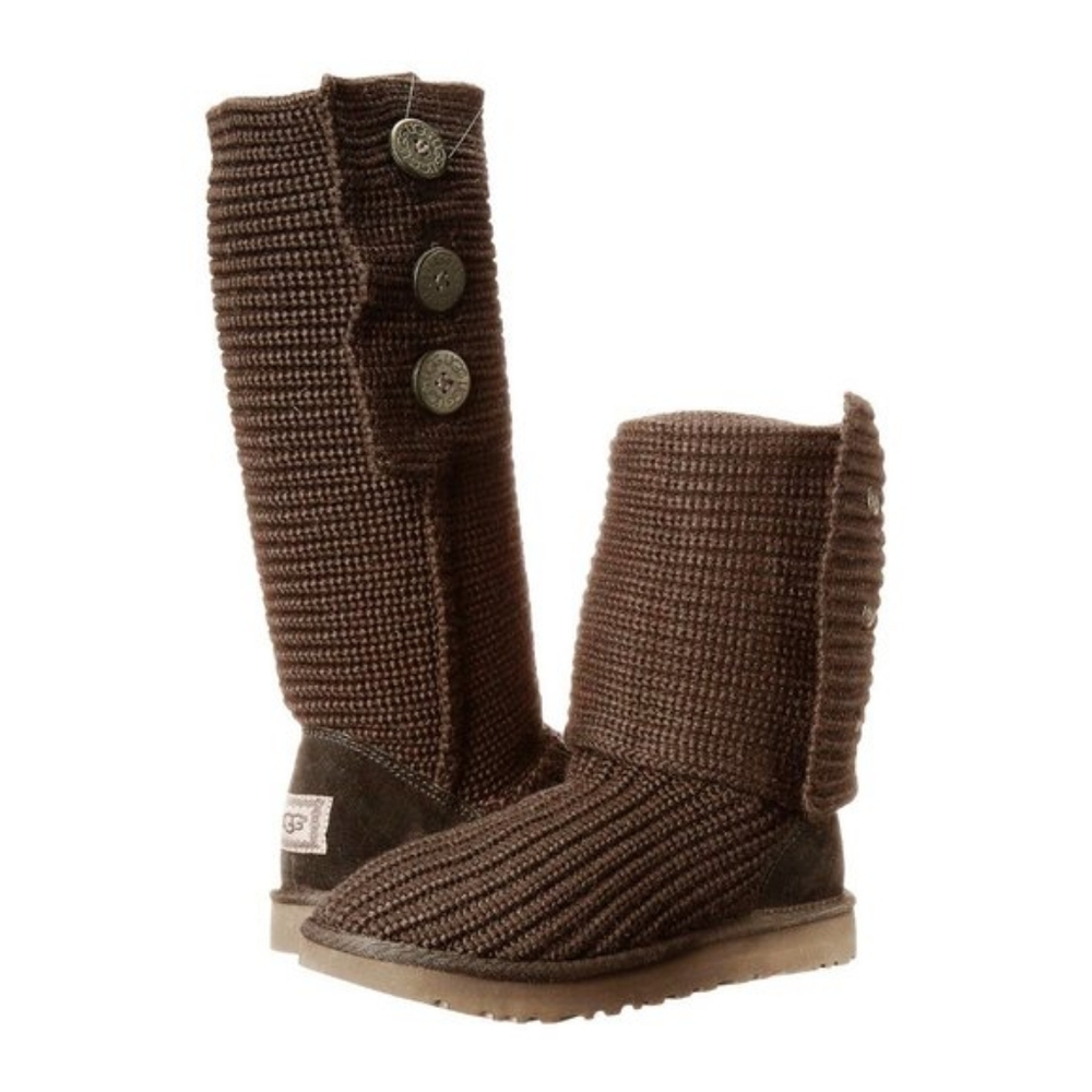 UGG Classic Cardy Knit Boots with Buttons Brown Size 5 Y2k